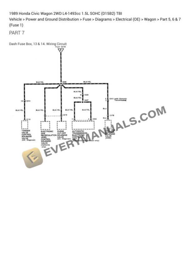 Honda Civic Wagon 2WD 1989 Electrical Diagrams L4-1493cc 1.5L SOHC (D15B2) TBI 6 Honda Civic Wagon 2WD 1989 Electrical Diagrams L4-1493cc 1.5L SOHC (D15B2) TBI - Image 4