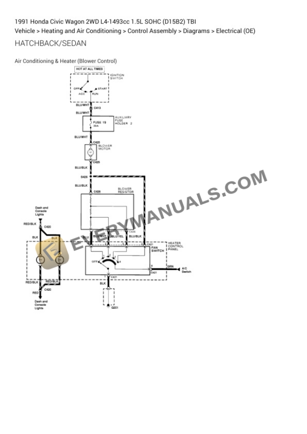 Honda Civic Wagon 2WD 1991 Electrical Diagrams L4-1493cc 1.5L SOHC (D15B2) TBI 4 Honda Civic Wagon 2WD 1991 Electrical Diagrams L4-1493cc 1.5L SOHC (D15B2) TBI - Image 2
