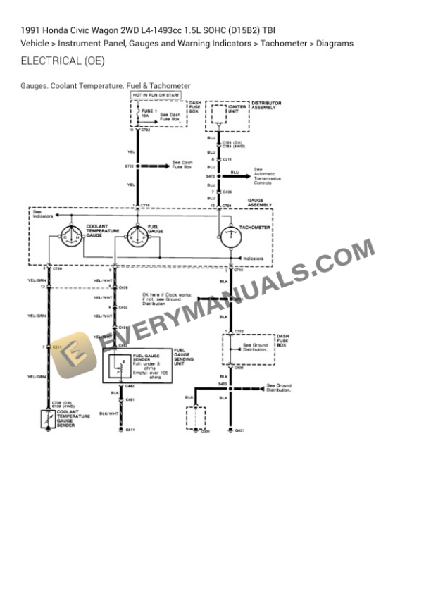 Honda Civic Wagon 2WD 1991 Electrical Diagrams L4-1493cc 1.5L SOHC (D15B2) TBI 7 Honda Civic Wagon 2WD 1991 Electrical Diagrams L4-1493cc 1.5L SOHC (D15B2) TBI - Image 5