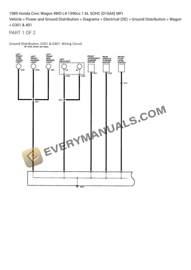 Honda Civic Wagon 4WD 1989 Electrical Diagrams L4-1590cc 1.6L SOHC (D16A6) MFI 4 Honda Civic Wagon 4WD 1989 Electrical Diagrams L4-1590cc 1.6L SOHC (D16A6) MFI - Image 2
