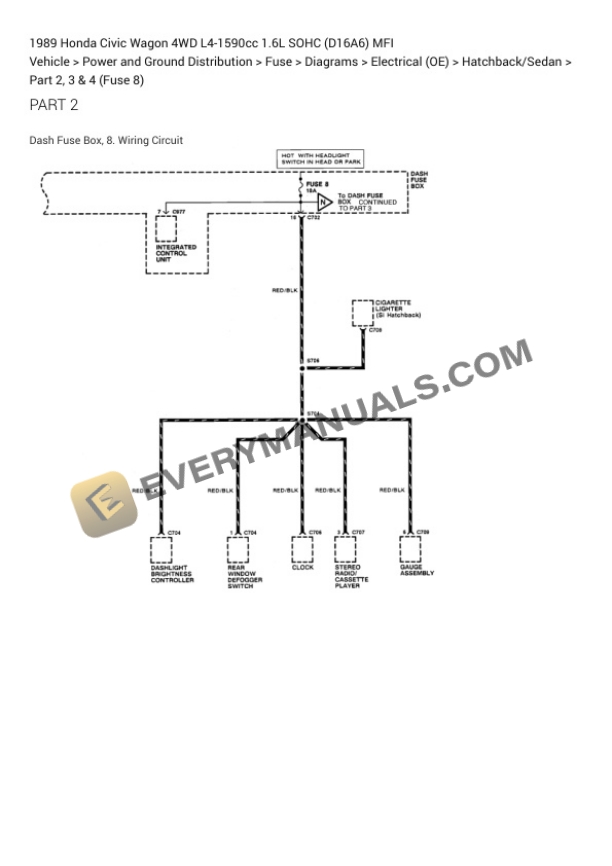Honda Civic Wagon 4WD 1989 Electrical Diagrams L4-1590cc 1.6L SOHC (D16A6) MFI 5 Honda Civic Wagon 4WD 1989 Electrical Diagrams L4-1590cc 1.6L SOHC (D16A6) MFI - Image 3