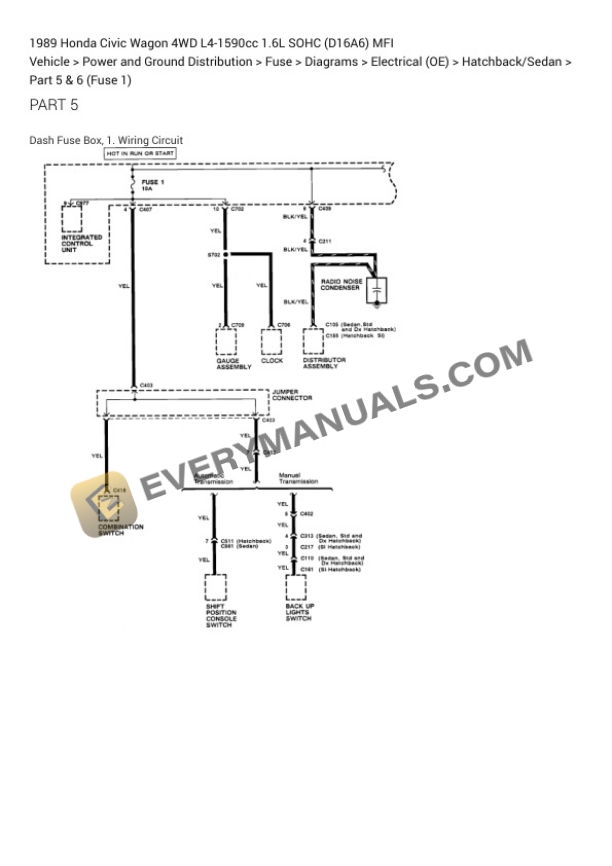 Honda Civic Wagon 4WD 1989 Electrical Diagrams L4-1590cc 1.6L SOHC (D16A6) MFI 6 Honda Civic Wagon 4WD 1989 Electrical Diagrams L4-1590cc 1.6L SOHC (D16A6) MFI - Image 4