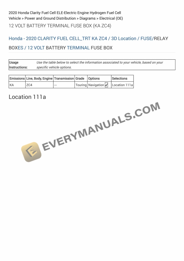 Honda Clarity Fuel Cell 2020 Electrical Diagrams ELE-Electric Engine Hydrogen Fuel Cell