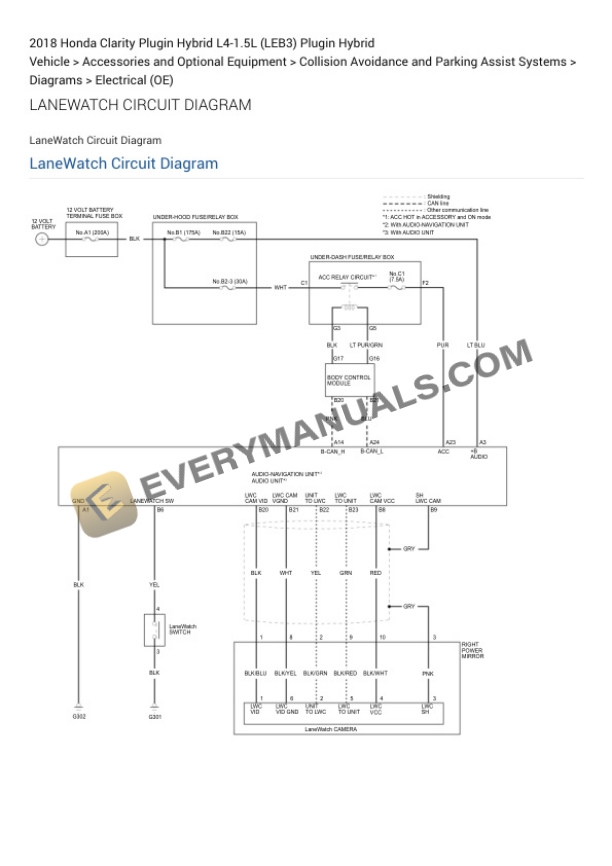 Honda Clarity Plugin Hybrid 2018 Electrical Diagrams L4-1.5L (LEB3) Plugin Hybrid 7 Honda Clarity Plugin Hybrid 2018 Electrical Diagrams L4-1.5L (LEB3) Plugin Hybrid - Image 5