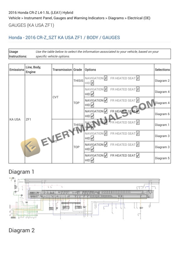 Honda CR-Z 2016 Electrical Diagrams L4-1.5L (LEA1) Hybrid 4 Honda CR-Z 2016 Electrical Diagrams L4-1.5L (LEA1) Hybrid - Image 2