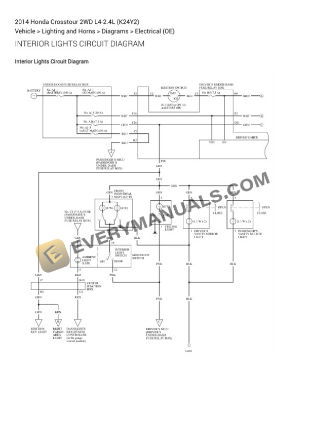Honda Crosstour 2WD 2014 Electrical Diagrams L4-2.4L (K24Y2) 5 Honda Crosstour 2WD 2014 Electrical Diagrams L4-2.4L (K24Y2) - Image 3