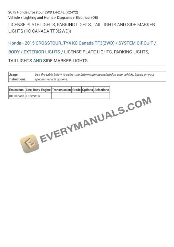 Honda Crosstour 2WD 2015 Electrical Diagrams L4-2.4L (K24Y2) 6 Honda Crosstour 2WD 2015 Electrical Diagrams L4-2.4L (K24Y2) - Image 4
