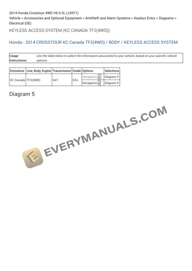 Honda Crosstour 4WD 2014 Electrical Diagrams V6-3.5L (J35Y1) 5 Honda Crosstour 4WD 2014 Electrical Diagrams V6-3.5L (J35Y1) - Image 3