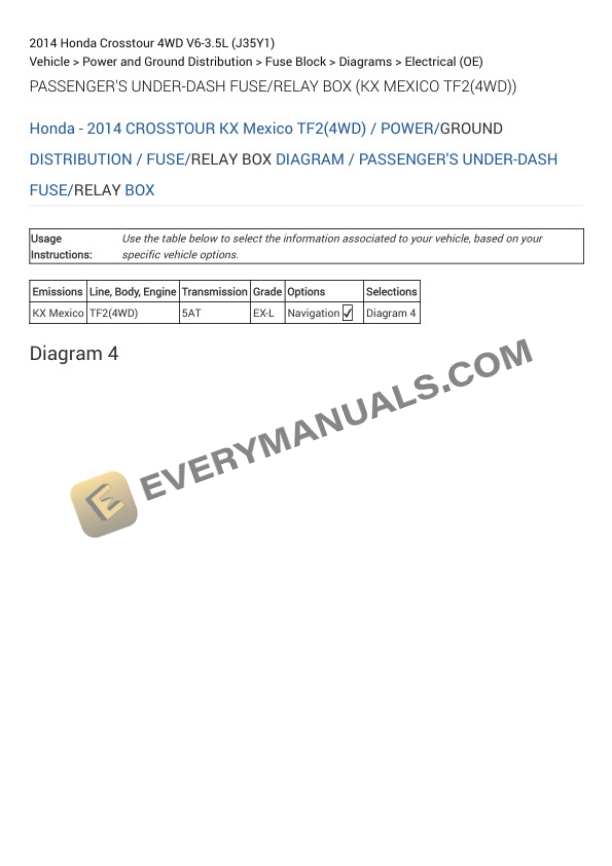 Honda Crosstour 4WD 2014 Electrical Diagrams V6-3.5L (J35Y1) 7 Honda Crosstour 4WD 2014 Electrical Diagrams V6-3.5L (J35Y1) - Image 5