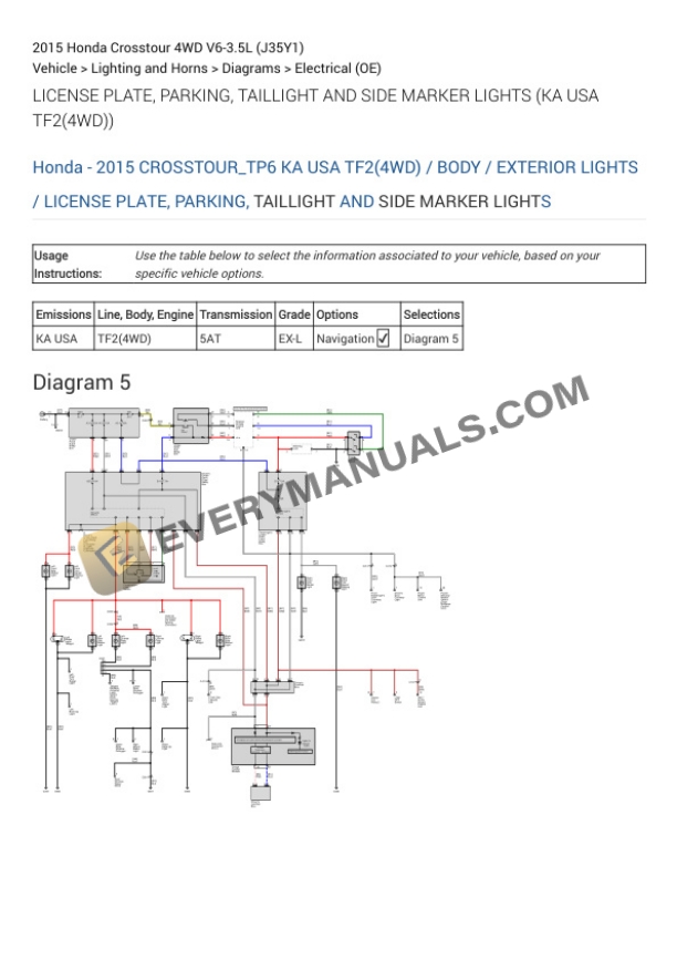 Honda Crosstour 4WD 2015 Electrical Diagrams V6-3.5L (J35Y1) 6 Honda Crosstour 4WD 2015 Electrical Diagrams V6-3.5L (J35Y1) - Image 4