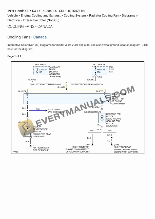 Honda CRX DX 1991 Electrical Diagrams L4-1493cc 1.5L SOHC (D15B2) TBI