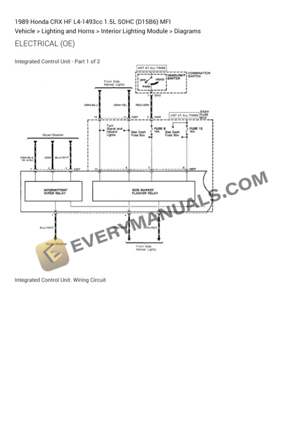 Honda CRX HF 1989 Electrical Diagrams L4-1493cc 1.5L SOHC (D15B6) MFI 4 Honda CRX HF 1989 Electrical Diagrams L4-1493cc 1.5L SOHC (D15B6) MFI - Image 2