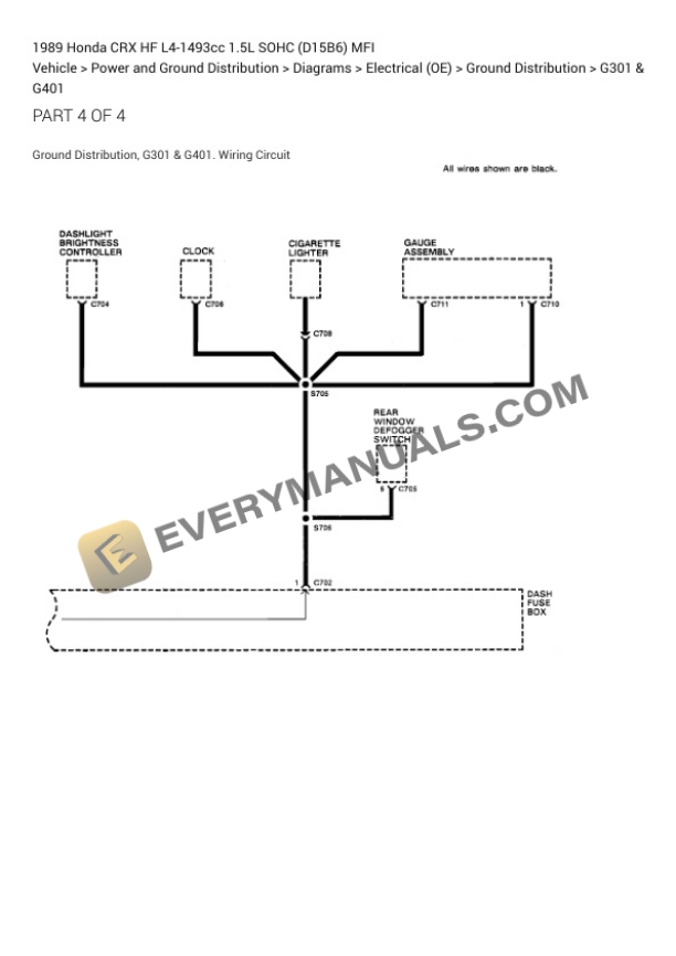 Honda CRX HF 1989 Electrical Diagrams L4-1493cc 1.5L SOHC (D15B6) MFI 6 Honda CRX HF 1989 Electrical Diagrams L4-1493cc 1.5L SOHC (D15B6) MFI - Image 4