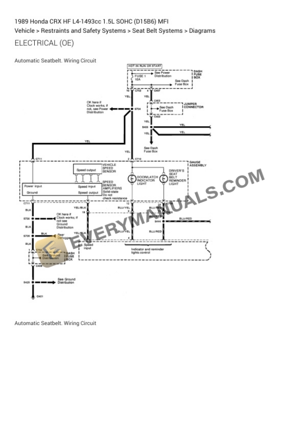 Honda CRX HF 1989 Electrical Diagrams L4-1493cc 1.5L SOHC (D15B6) MFI 7 Honda CRX HF 1989 Electrical Diagrams L4-1493cc 1.5L SOHC (D15B6) MFI - Image 5