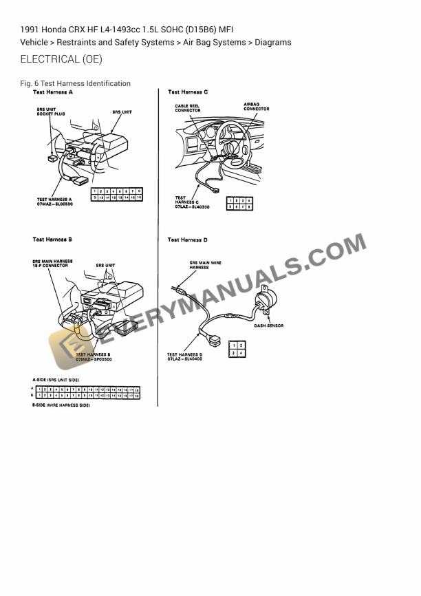 Honda CRX HF 1991 Electrical Diagrams L4-1493cc 1.5L SOHC (D15B6) MFI