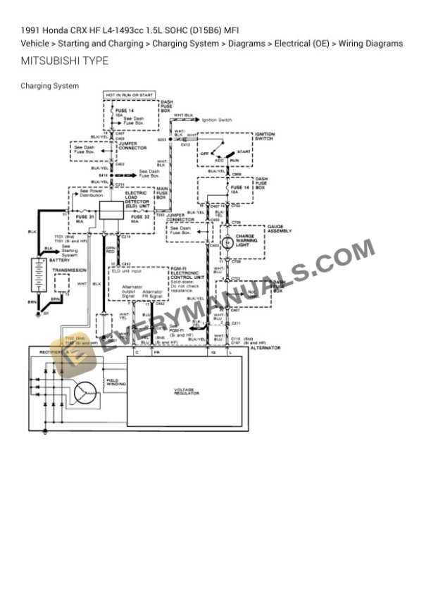 Honda CRX HF 1991 Electrical Diagrams L4-1493cc 1.5L SOHC (D15B6) MFI 4 Honda CRX HF 1991 Electrical Diagrams L4-1493cc 1.5L SOHC (D15B6) MFI - Image 2