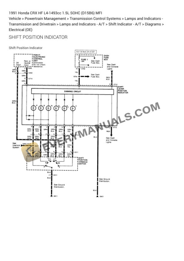 Honda CRX HF 1991 Electrical Diagrams L4-1493cc 1.5L SOHC (D15B6) MFI 7 Honda CRX HF 1991 Electrical Diagrams L4-1493cc 1.5L SOHC (D15B6) MFI - Image 5