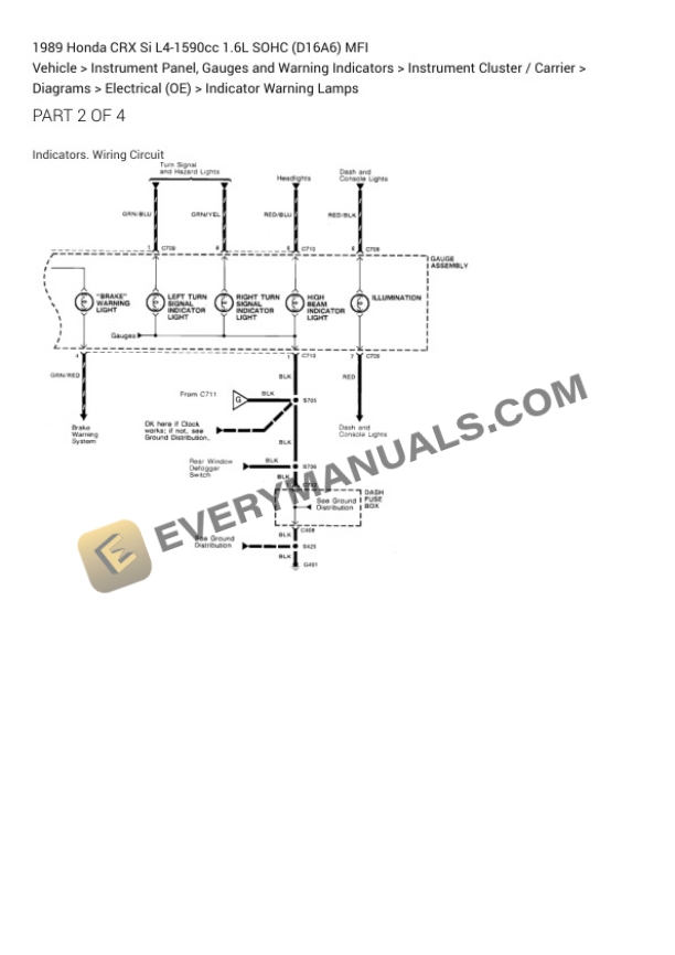 Honda CRX Si 1989 Electrical Diagrams L4-1590cc 1.6L SOHC (D16A6) MFI 5 Honda CRX Si 1989 Electrical Diagrams L4-1590cc 1.6L SOHC (D16A6) MFI - Image 3