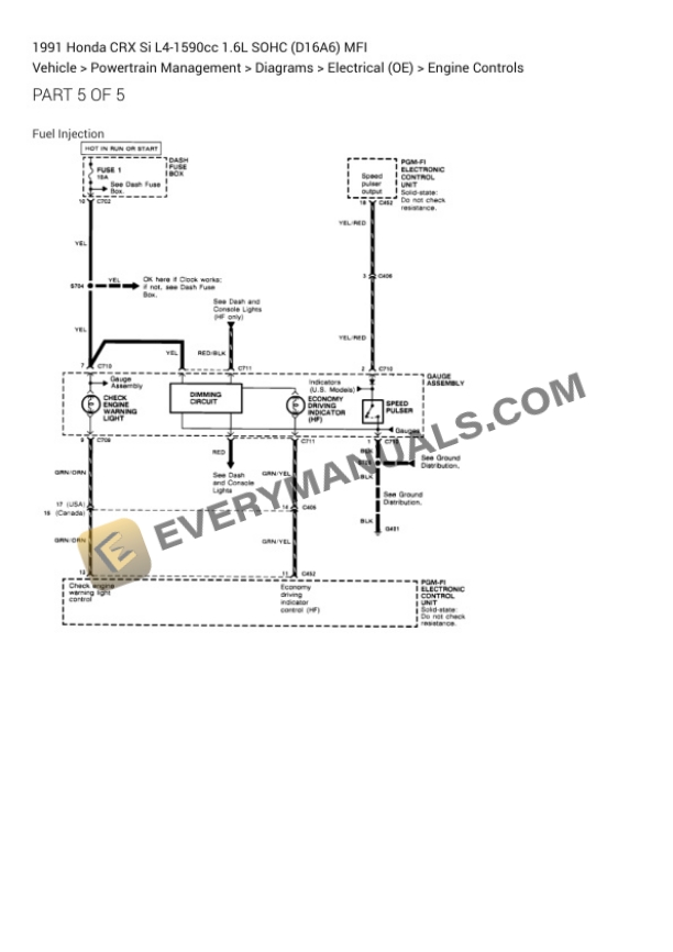 Honda CRX Si 1991 Electrical Diagrams L4-1590cc 1.6L SOHC (D16A6) MFI 6 Honda CRX Si 1991 Electrical Diagrams L4-1590cc 1.6L SOHC (D16A6) MFI - Image 4