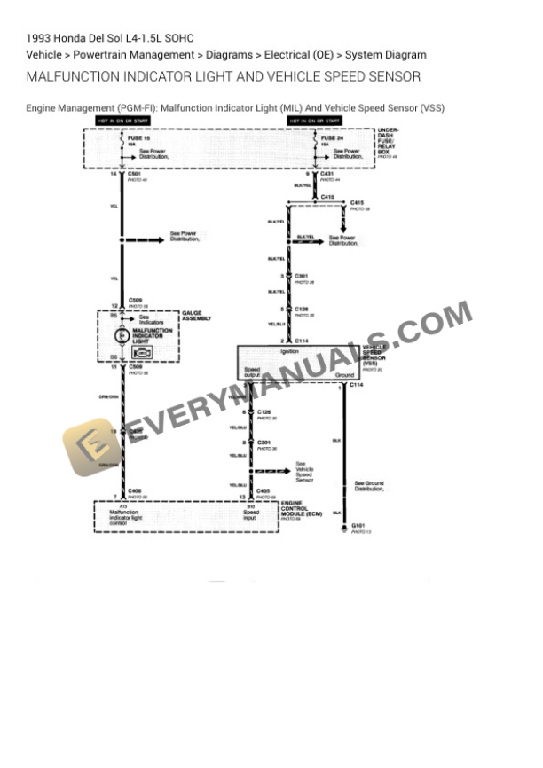 Honda Del Sol 1993 Electrical Diagrams L4-1.5L SOHC 5 Honda Del Sol 1993 Electrical Diagrams L4-1.5L SOHC - Image 3