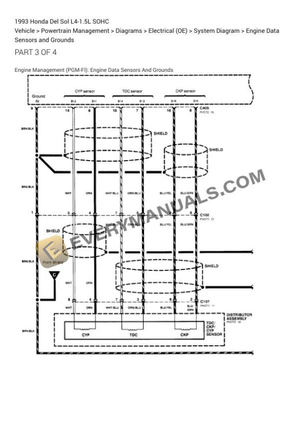 Honda Del Sol 1993 Electrical Diagrams L4-1.5L SOHC 6 Honda Del Sol 1993 Electrical Diagrams L4-1.5L SOHC - Image 4