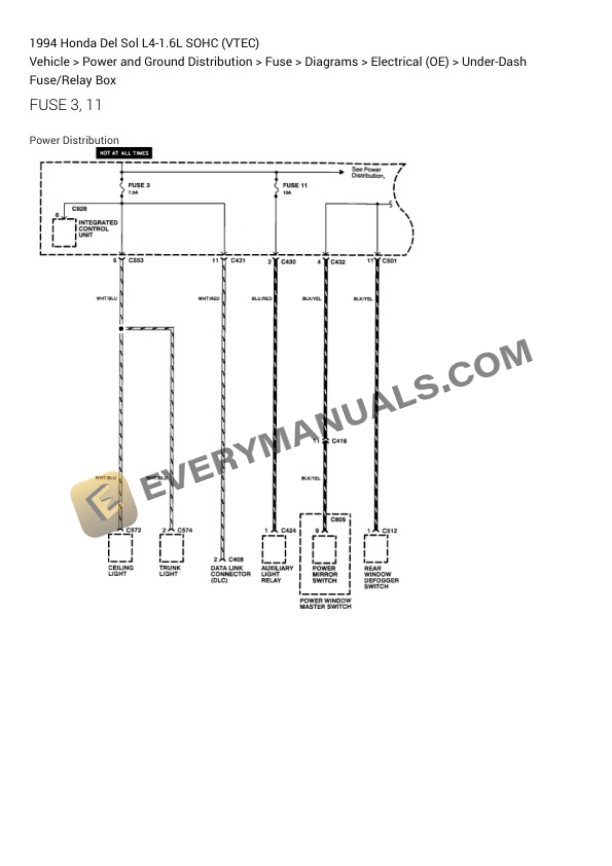 Honda Del Sol 1994 Electrical Diagrams L4-1.6L SOHC (VTEC) 5 Honda Del Sol 1994 Electrical Diagrams L4-1.6L SOHC (VTEC) - Image 3