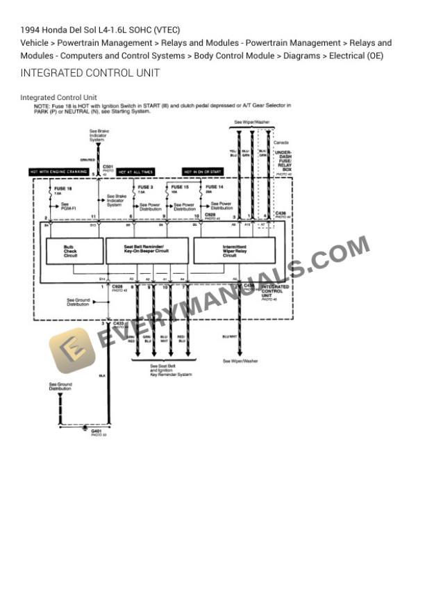 Honda Del Sol 1994 Electrical Diagrams L4-1.6L SOHC (VTEC) 6 Honda Del Sol 1994 Electrical Diagrams L4-1.6L SOHC (VTEC) - Image 4