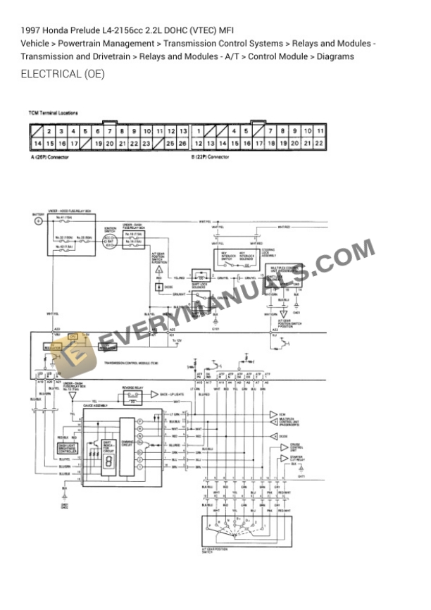 Honda Prelude 1997 Electrical Diagrams L4-2156cc 2.2L DOHC (VTEC) MFI 4 Honda Prelude 1997 Electrical Diagrams L4-2156cc 2.2L DOHC (VTEC) MFI - Image 2