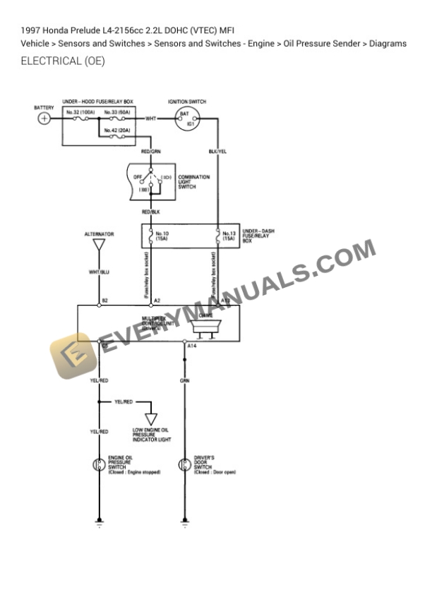 Honda Prelude 1997 Electrical Diagrams L4-2156cc 2.2L DOHC (VTEC) MFI 6 Honda Prelude 1997 Electrical Diagrams L4-2156cc 2.2L DOHC (VTEC) MFI - Image 4