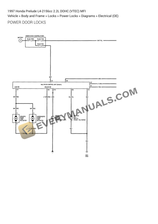 Honda Prelude 1997 Electrical Diagrams L4-2156cc 2.2L DOHC (VTEC) MFI 7 Honda Prelude 1997 Electrical Diagrams L4-2156cc 2.2L DOHC (VTEC) MFI - Image 5
