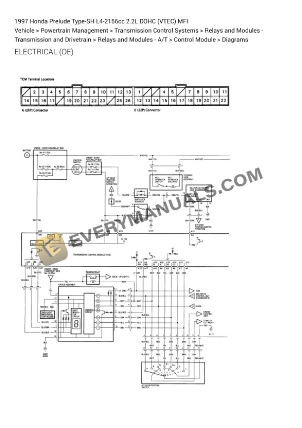 Honda Prelude Type-SH 1997 Electrical Diagrams L4-2156cc 2.2L DOHC (VTEC) MFI 4 Honda Prelude Type-SH 1997 Electrical Diagrams L4-2156cc 2.2L DOHC (VTEC) MFI - Image 2