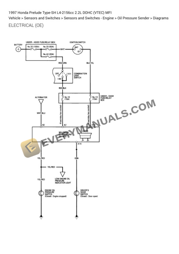 Honda Prelude Type-SH 1997 Electrical Diagrams L4-2156cc 2.2L DOHC (VTEC) MFI 6 Honda Prelude Type-SH 1997 Electrical Diagrams L4-2156cc 2.2L DOHC (VTEC) MFI - Image 4