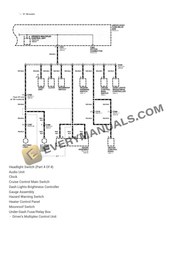 Honda Prelude Type-SH 1998 Electrical Diagrams L4-2157cc 2.2L DOHC H22A4 (VTEC) 16V 5 Honda Prelude Type-SH 1998 Electrical Diagrams L4-2157cc 2.2L DOHC H22A4 (VTEC) 16V - Image 3