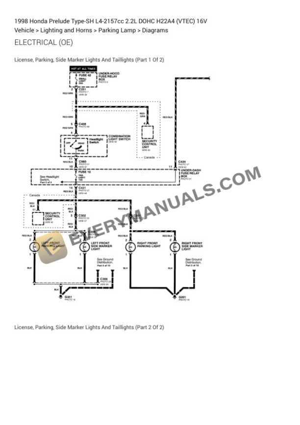 Honda Prelude Type-SH 1998 Electrical Diagrams L4-2157cc 2.2L DOHC H22A4 (VTEC) 16V 6 Honda Prelude Type-SH 1998 Electrical Diagrams L4-2157cc 2.2L DOHC H22A4 (VTEC) 16V - Image 4