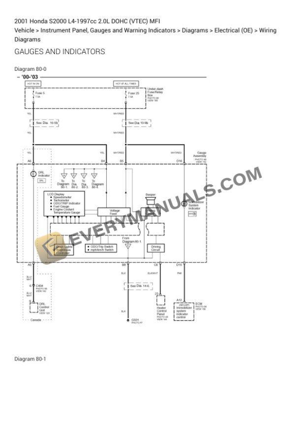Honda S2000 2001 Electrical Diagrams L4-1997cc 2.0L DOHC (VTEC) MFI 7 Honda S2000 2001 Electrical Diagrams L4-1997cc 2.0L DOHC (VTEC) MFI - Image 5