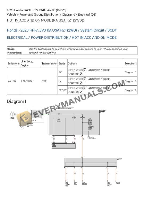 Honda Truck HR-V 2WD 2023 Electrical Diagrams L4-2.0L (K20Z5) 4 Honda Truck HR-V 2WD 2023 Electrical Diagrams L4-2.0L (K20Z5) - Image 2