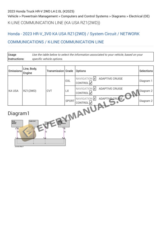 Honda Truck HR-V 2WD 2023 Electrical Diagrams L4-2.0L (K20Z5) 5 Honda Truck HR-V 2WD 2023 Electrical Diagrams L4-2.0L (K20Z5) - Image 3