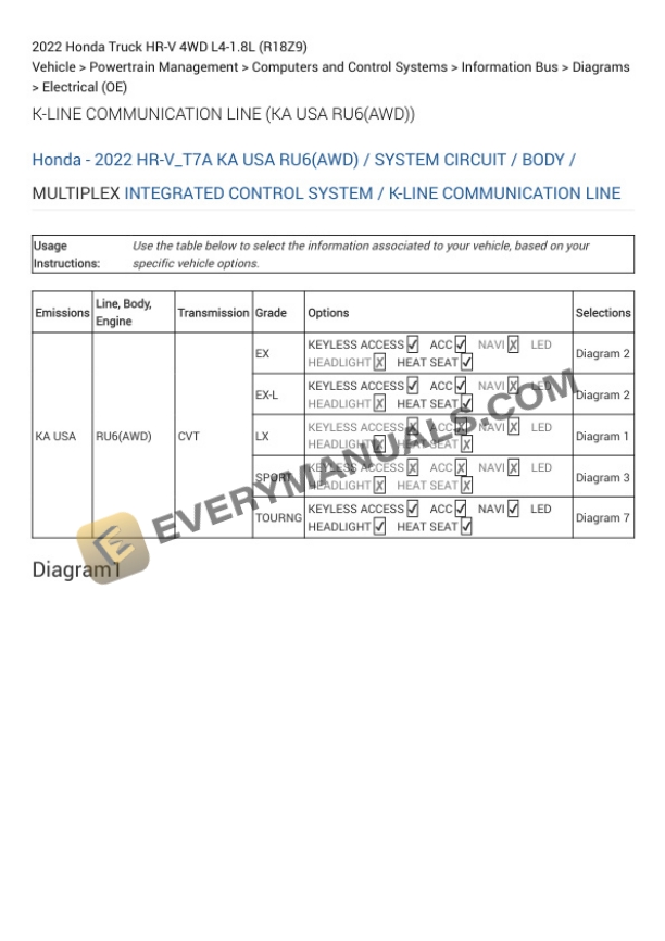 Honda Truck HR-V 4WD 2022 Electrical Diagrams L4-1.8L (R18Z9) 5 Honda Truck HR-V 4WD 2022 Electrical Diagrams L4-1.8L (R18Z9) - Image 3
