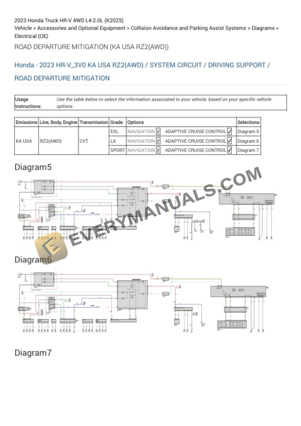 Honda Truck HR-V 4WD 2023 Electrical Diagrams L4-2.0L (K20Z5) 7 Honda Truck HR-V 4WD 2023 Electrical Diagrams L4-2.0L (K20Z5) - Image 5