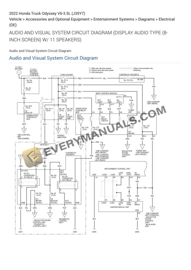 Honda Truck Odyssey 2022 Electrical Diagrams V6-3.5L (J35Y7) 4 Honda Truck Odyssey 2022 Electrical Diagrams V6-3.5L (J35Y7) - Image 2