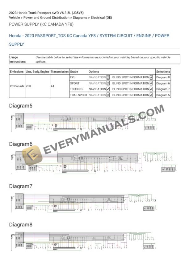 Honda Truck Passport 4WD 2023 Electrical Diagrams V6-3.5L (J35Y6) 7 Honda Truck Passport 4WD 2023 Electrical Diagrams V6-3.5L (J35Y6) - Image 5