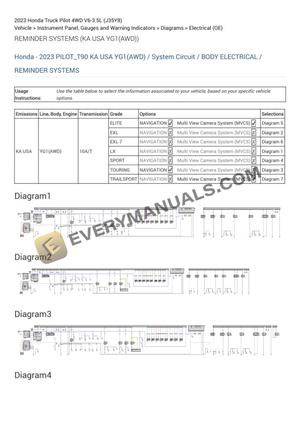 Honda Truck Pilot 4WD 2023 Electrical Diagrams V6-3.5L (J35Y8) 7 Honda Truck Pilot 4WD 2023 Electrical Diagrams V6-3.5L (J35Y8) - Image 5