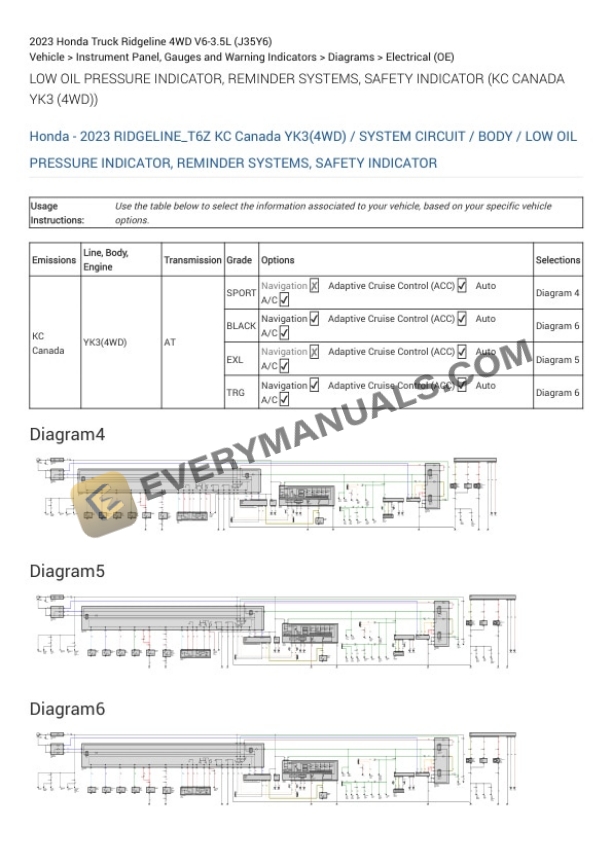 Honda Truck Ridgeline 4WD 2023 Electrical Diagrams V6-3.5L (J35Y6) 5 Honda Truck Ridgeline 4WD 2023 Electrical Diagrams V6-3.5L (J35Y6) - Image 4