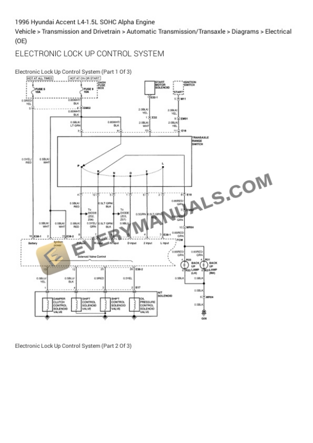 Hyundai Accent 1996 Electrical Diagrams L4-1.5L SOHC Alpha Engine 6 Hyundai Accent 1996 Electrical Diagrams L4-1.5L SOHC Alpha Engine - Image 4