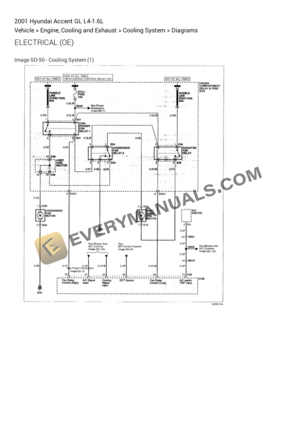 Hyundai Accent GL 2001 Electrical Diagrams L4-1.6L 4 Hyundai Accent GL 2001 Electrical Diagrams L4-1.6L - Image 2