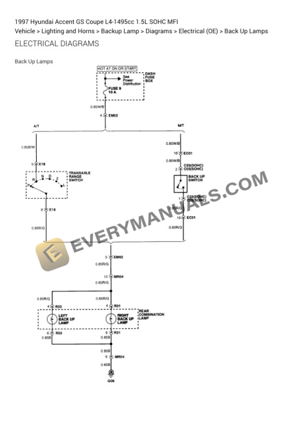 Hyundai Accent GS Coupe 1997 Electrical Diagrams L4-1495cc 1.5L SOHC MFI 4 Hyundai Accent GS Coupe 1997 Electrical Diagrams L4-1495cc 1.5L SOHC MFI - Image 2