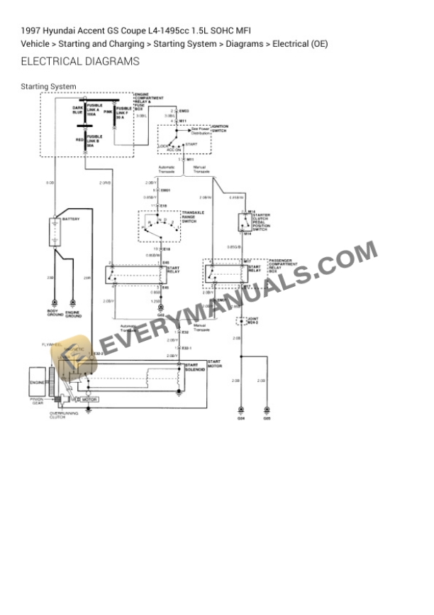 Hyundai Accent GS Coupe 1997 Electrical Diagrams L4-1495cc 1.5L SOHC MFI 6 Hyundai Accent GS Coupe 1997 Electrical Diagrams L4-1495cc 1.5L SOHC MFI - Image 4