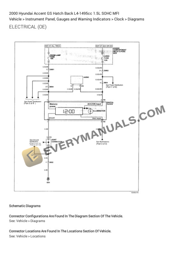 Hyundai Accent GS Hatch Back 2000 Electrical Diagrams L4-1495cc 1.5L SOHC MFI 4 Hyundai Accent GS Hatch Back 2000 Electrical Diagrams L4-1495cc 1.5L SOHC MFI - Image 2