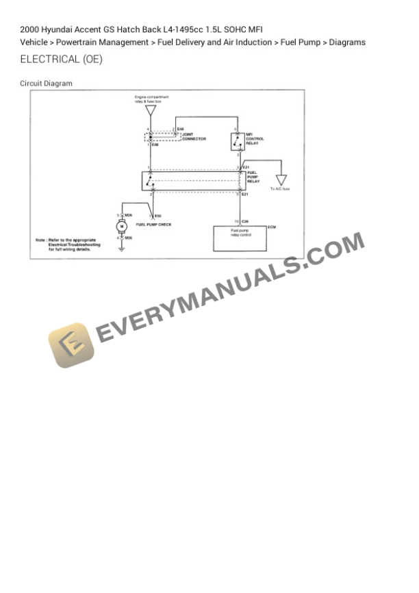 Hyundai Accent GS Hatch Back 2000 Electrical Diagrams L4-1495cc 1.5L SOHC MFI 5 Hyundai Accent GS Hatch Back 2000 Electrical Diagrams L4-1495cc 1.5L SOHC MFI - Image 3