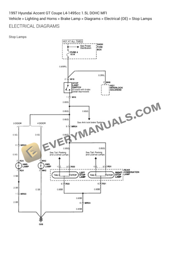 Hyundai Accent GT Coupe 1997 Electrical Diagrams L4-1495cc 1.5L DOHC MFI 4 Hyundai Accent GT Coupe 1997 Electrical Diagrams L4-1495cc 1.5L DOHC MFI - Image 2